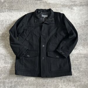 Eddie Bauer Coat Men’s Large Wool Heavyweight Black Overcoat Lined Pockets